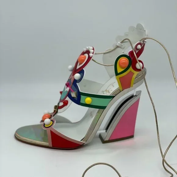 Christian Louboutin PAPAGAYA LEVITA 100 Stud PVC Wedge Heel Sandals Shoes